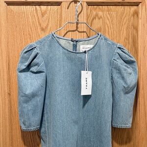 Frame Denim Light Blue Puff Sleeve Denim Dress